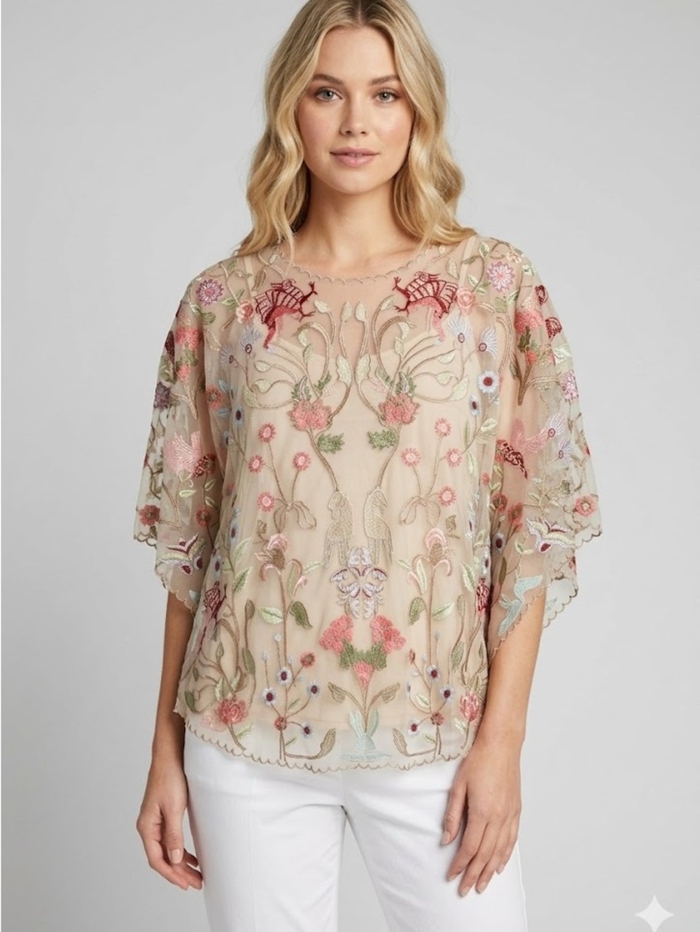 Mesh Kaftan Tunic Tolani Collection Size XS Embroidered Boho Hippie Fairycore